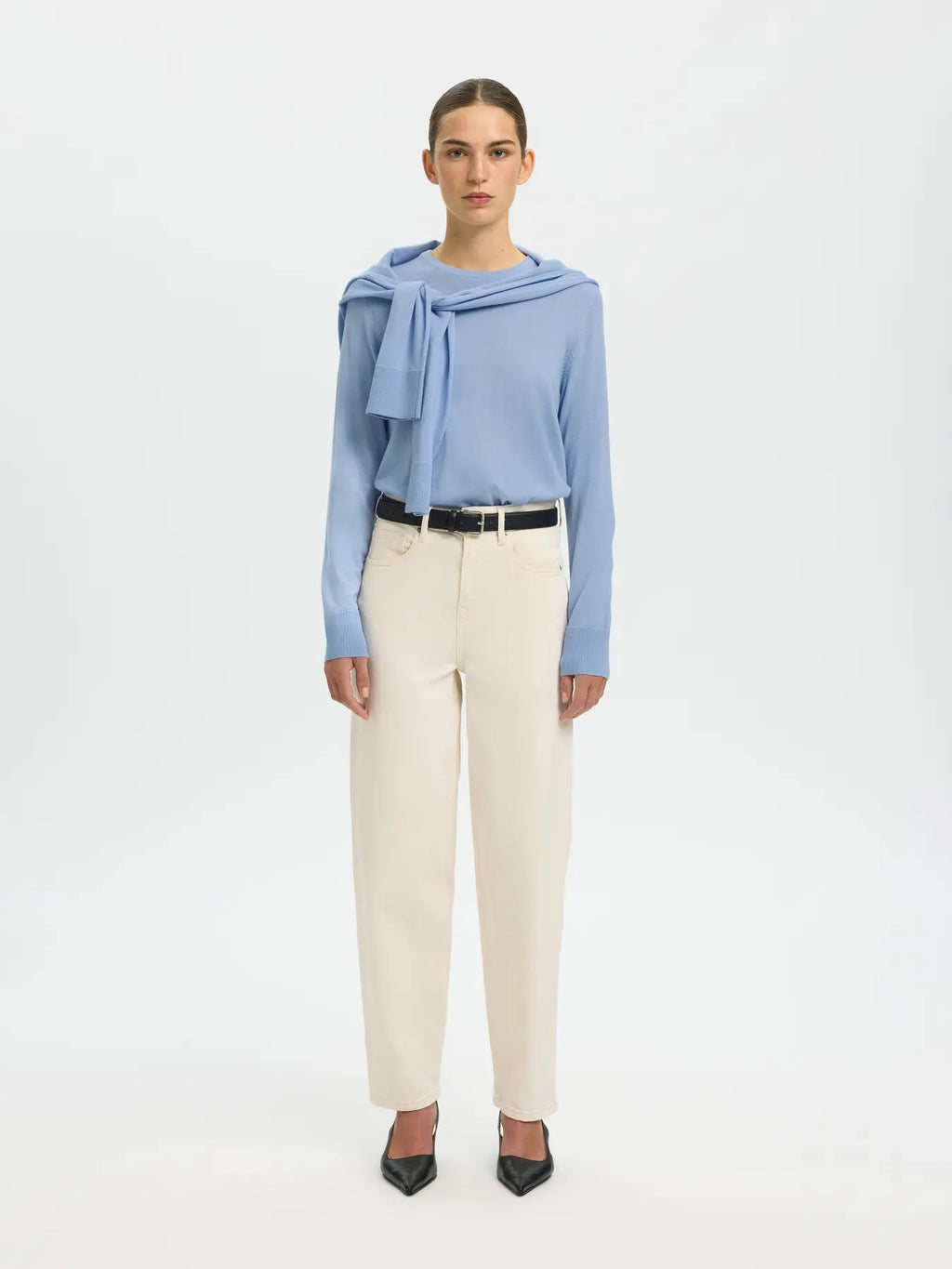 Thea Merino O Neck Jumper - Cashmere Blue