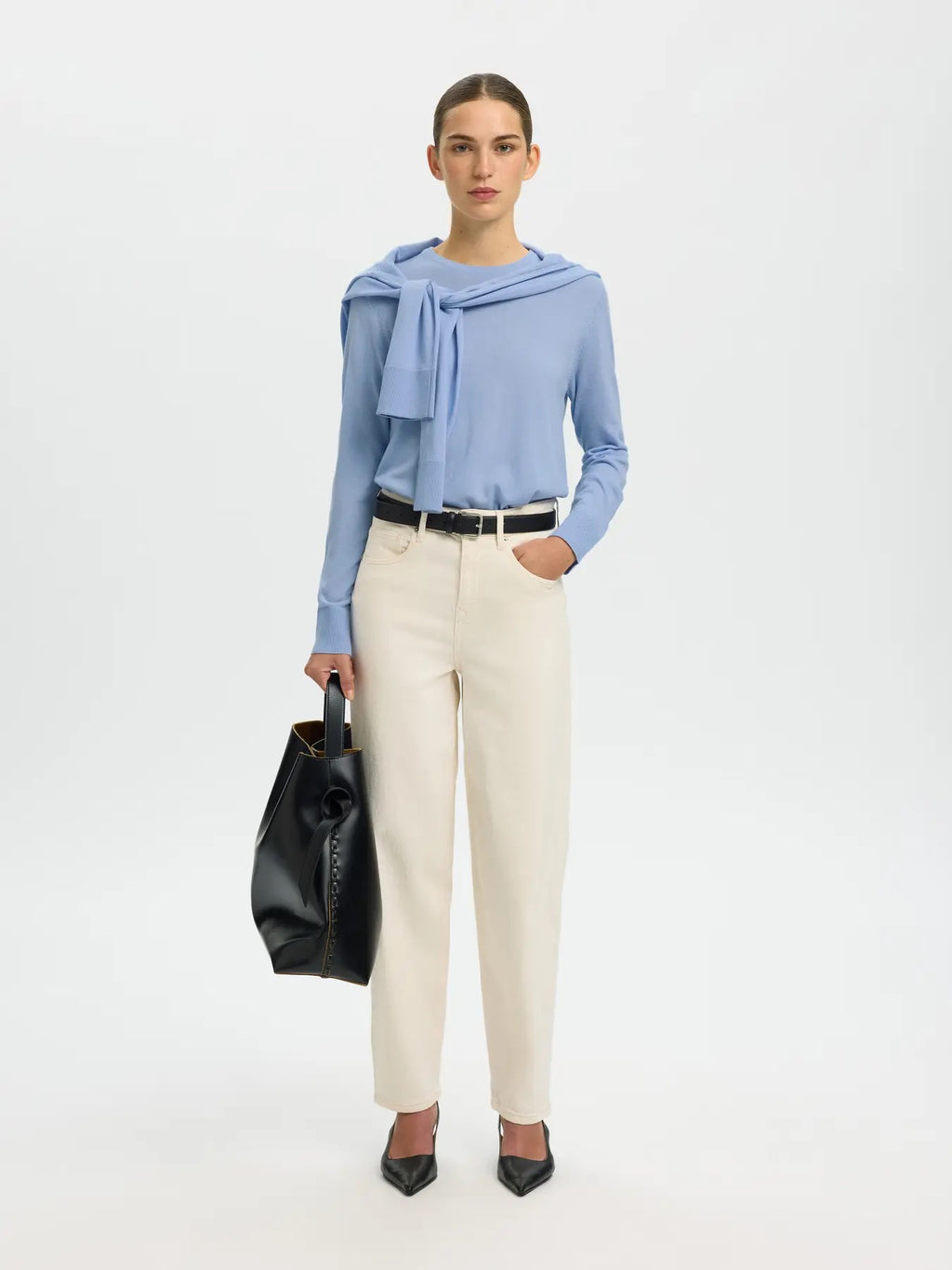 Thea Merino O Neck Jumper - Cashmere Blue