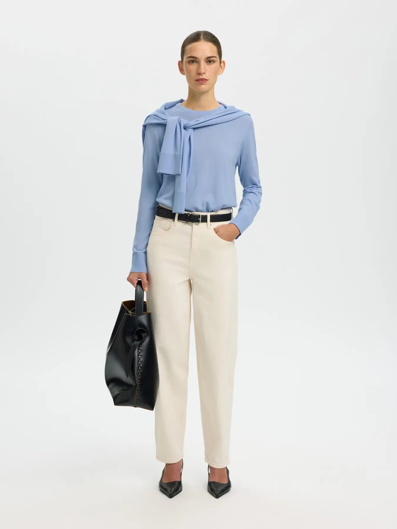 Thea Merino O Neck Jumper - Cashmere Blue