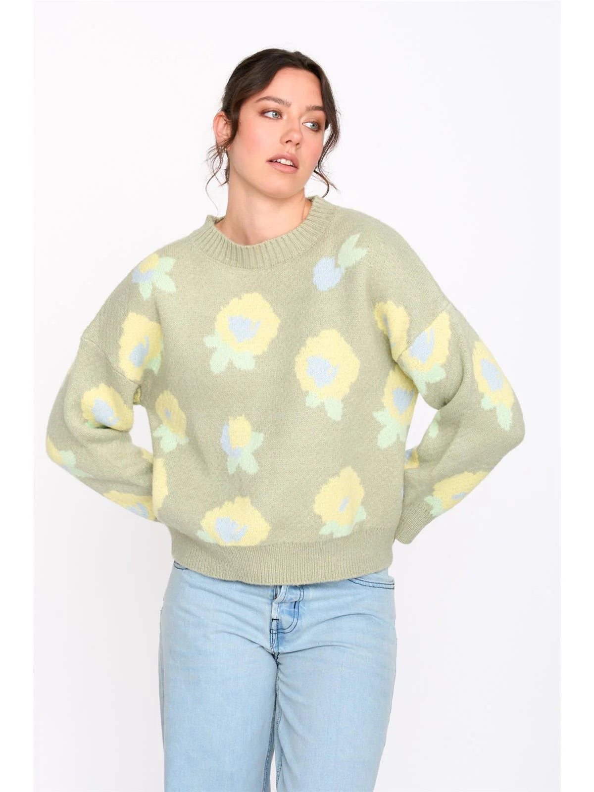 Green Floral Pullover