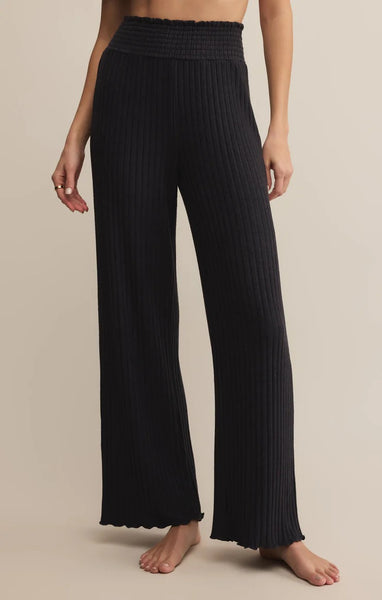 Dawn Smocked Rib Pant - Black Sand