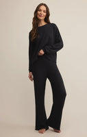 Dawn Smocked Rib Pant - Black Sand