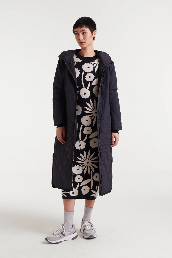 Long Hooded Quilted Coat