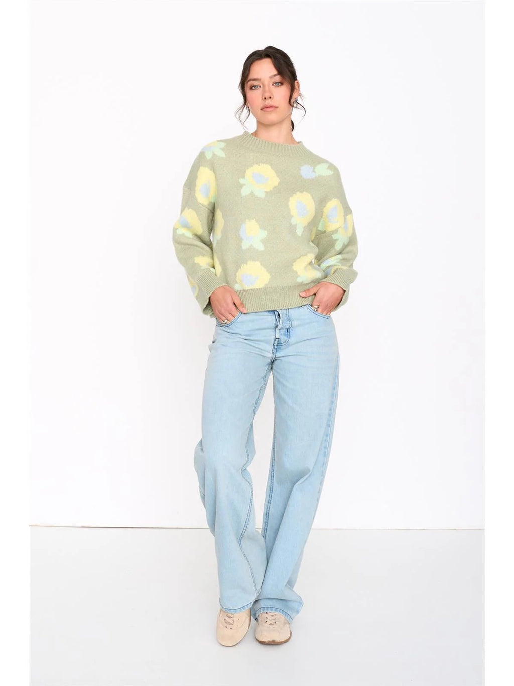 Green Floral Pullover