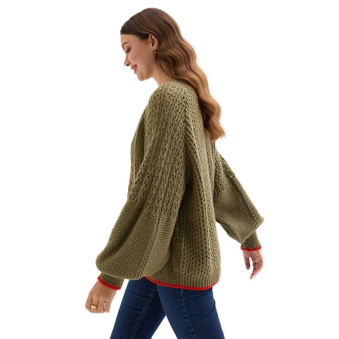 Brigit Ballon Sleeve Pointelle Cardigan