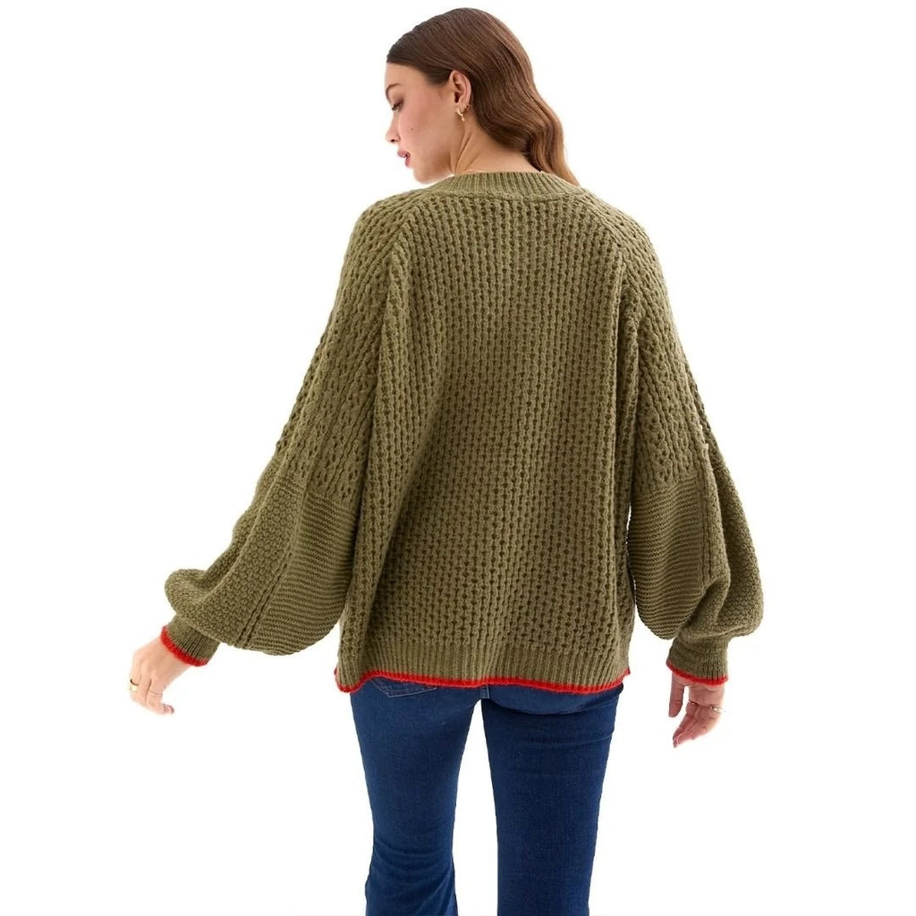 Brigit Ballon Sleeve Pointelle Cardigan