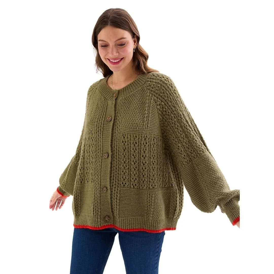 Brigit Ballon Sleeve Pointelle Cardigan