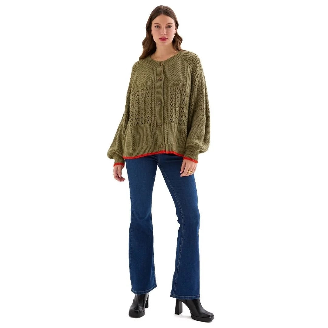 Brigit Ballon Sleeve Pointelle Cardigan