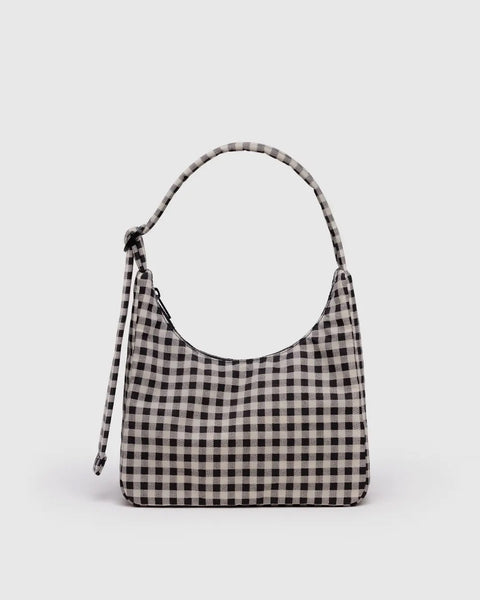 Mini Nylon Shoulder Bag - Black & White Gingham
