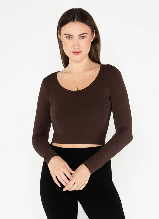 Bamboo Long Sleeve Crop Scoop Neck Top