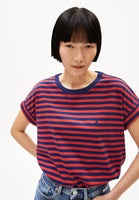 Idaara Stripes Organic Cotton T Shirt - Blue Noon/Coral Blush