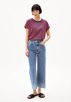 Idaara Stripes Organic Cotton T Shirt - Blue Noon/Coral Blush