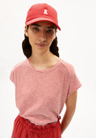 Oneliaa Lovely Stripes Organic Cotton T Shirt - Oatmilk/Coral Blush