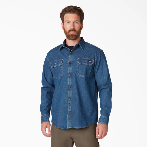 Flex Denim Long Sleeve  Shirt - Medium Wash