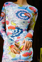 Mesh Long Sleeve Mini Dress - Afternoon Delight
