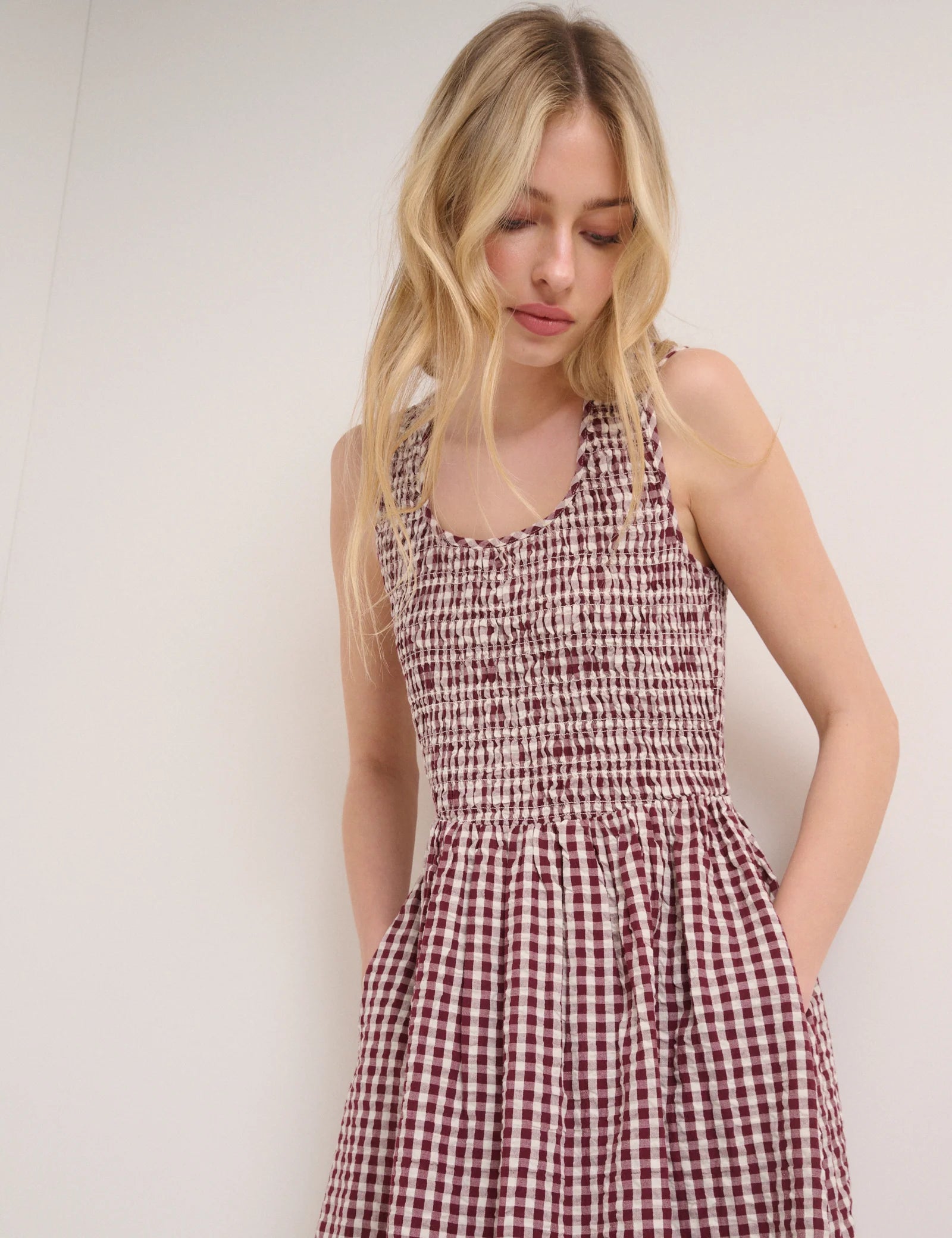 Kinsley Sleeveless Midi Dress - Burgundy Gingham
