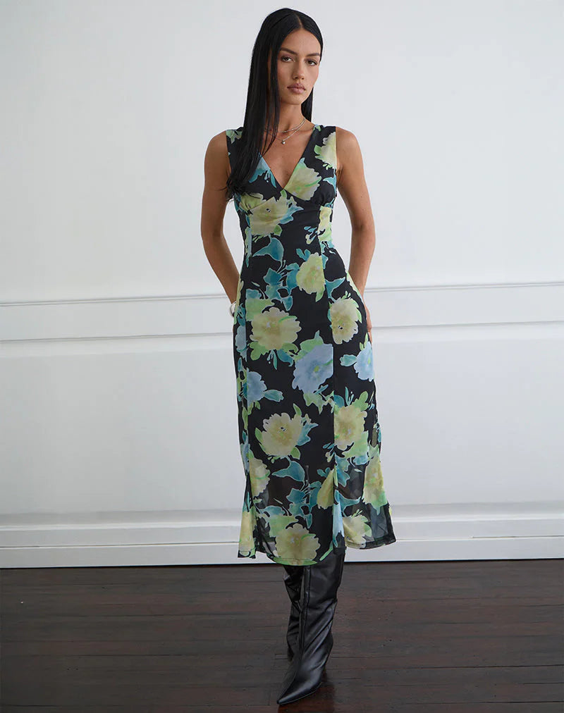 Olydia Midi Dress - Crystal Flower Print