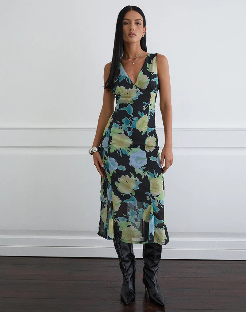 Olydia Midi Dress - Crystal Flower Print