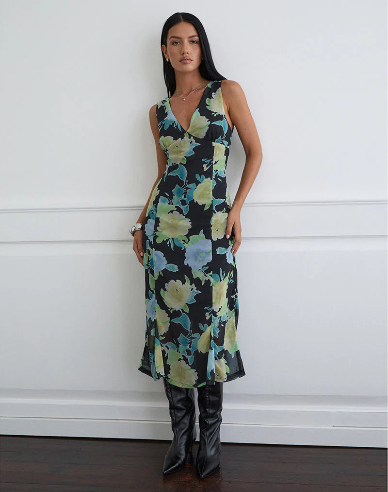 Olydia Midi Dress - Crystal Flower Print