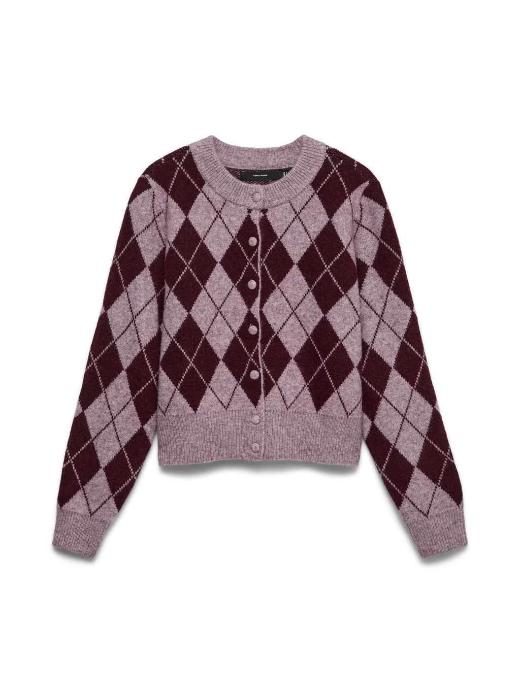 Halo O-Neck Argyle Cardigan - Elderberry/Windsor Wine