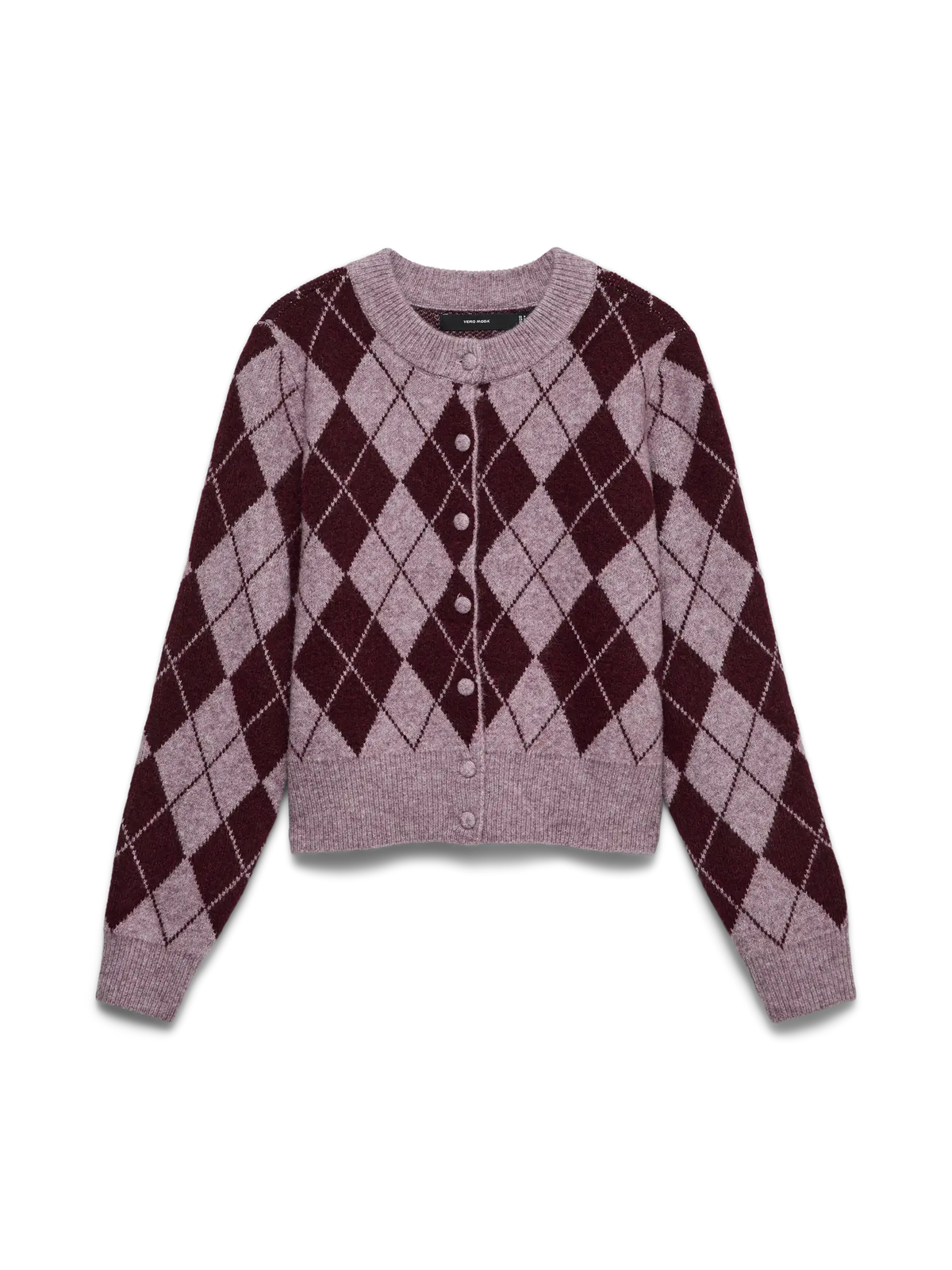 Halo O-Neck Argyle Cardigan - Elderberry/Windsor Wine