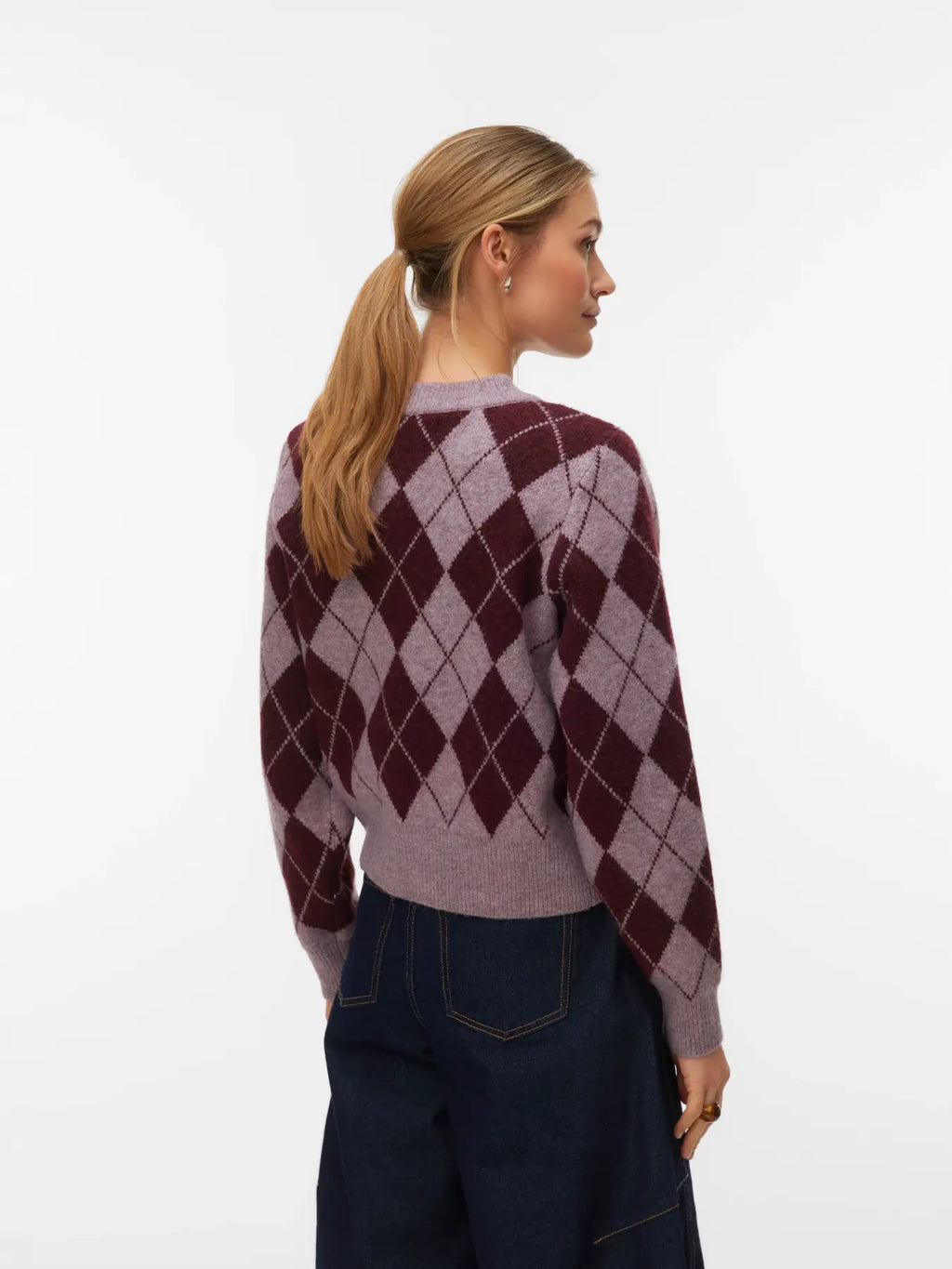 Halo O-Neck Argyle Cardigan - Elderberry/Windsor Wine