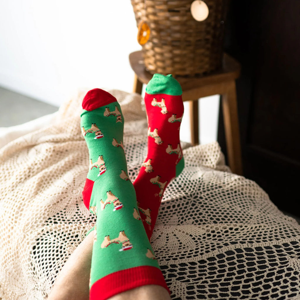 Ugly Christmas Fa La Llama Mismatched Socks