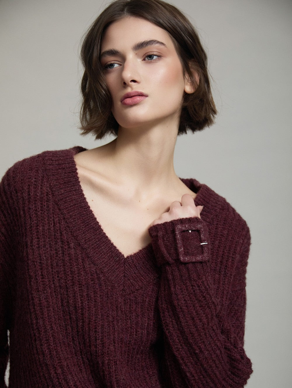 V-Neck Sweater with Buckle - Windsor