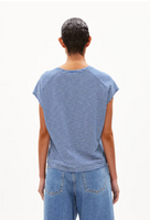 Oneliaa Lovely Stripes Organic Cotton T Shirt - Dynamo Blue/Oatmilk
