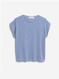 Oneliaa Lovely Stripes Organic Cotton T Shirt - Dynamo Blue/Oatmilk