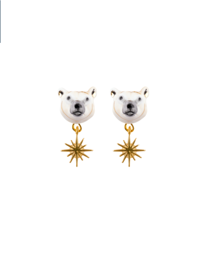 Polar Bear Head & Gold Star Earring