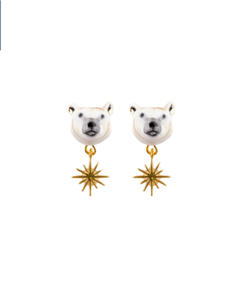 Polar Bear Head & Gold Star Earring