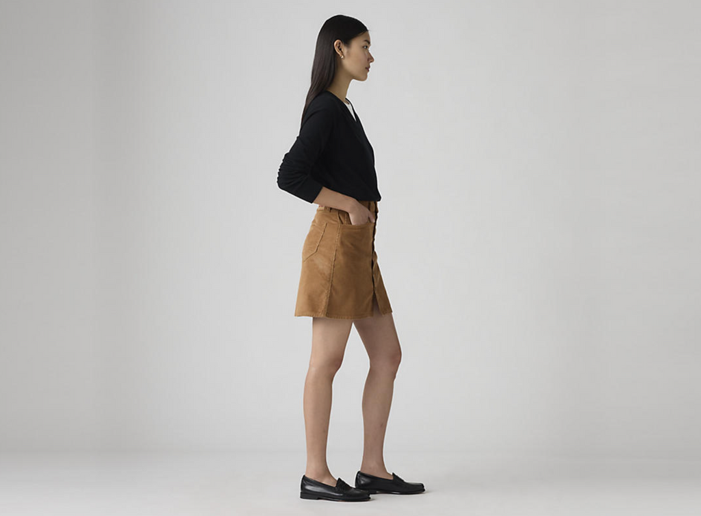 Retro Button Front Skirt - Sweet Honey