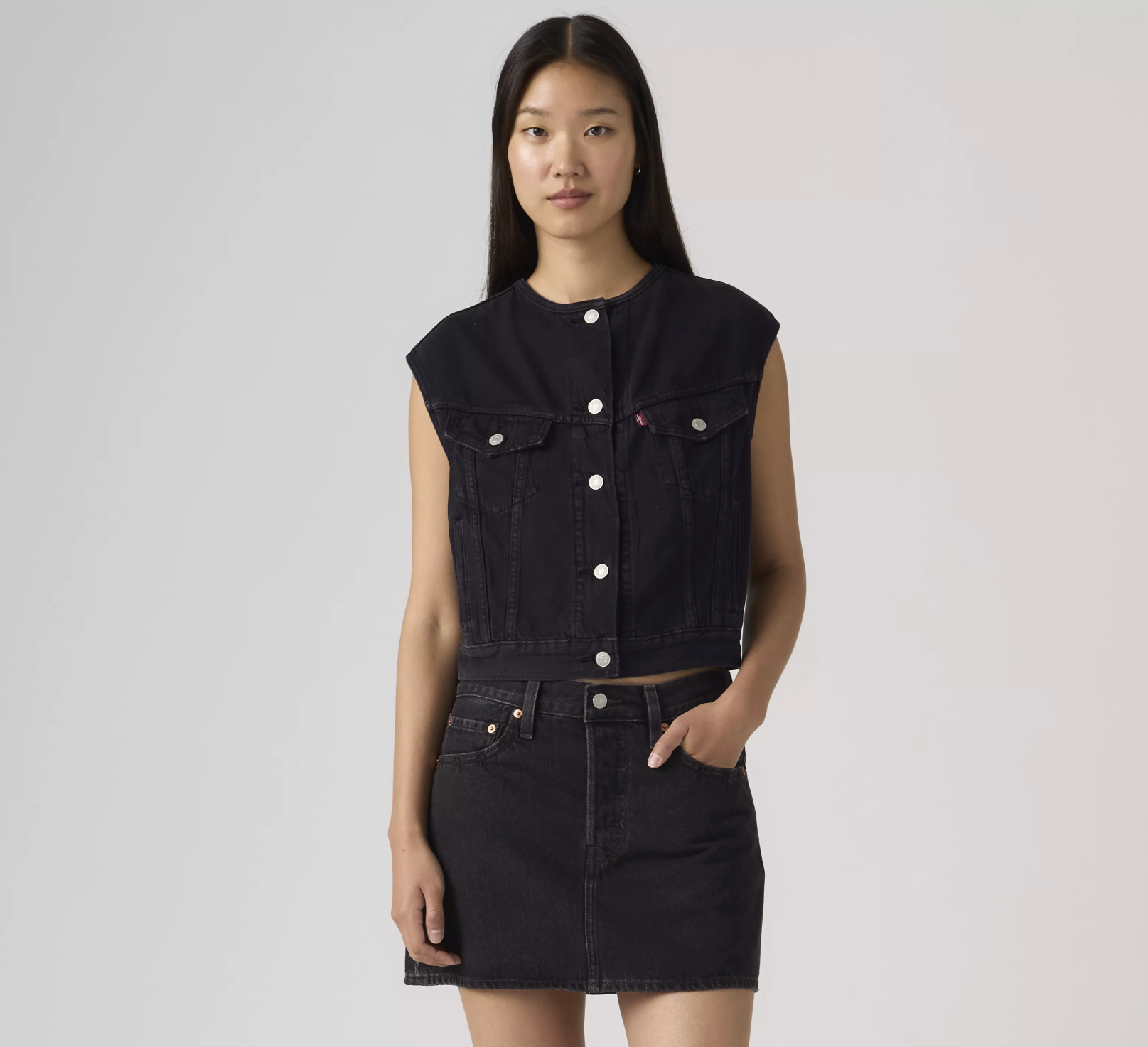 Collarless Shrunken 90s Vest - None Your Business
