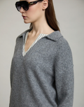 Sweater With Striped Poplin Contrast