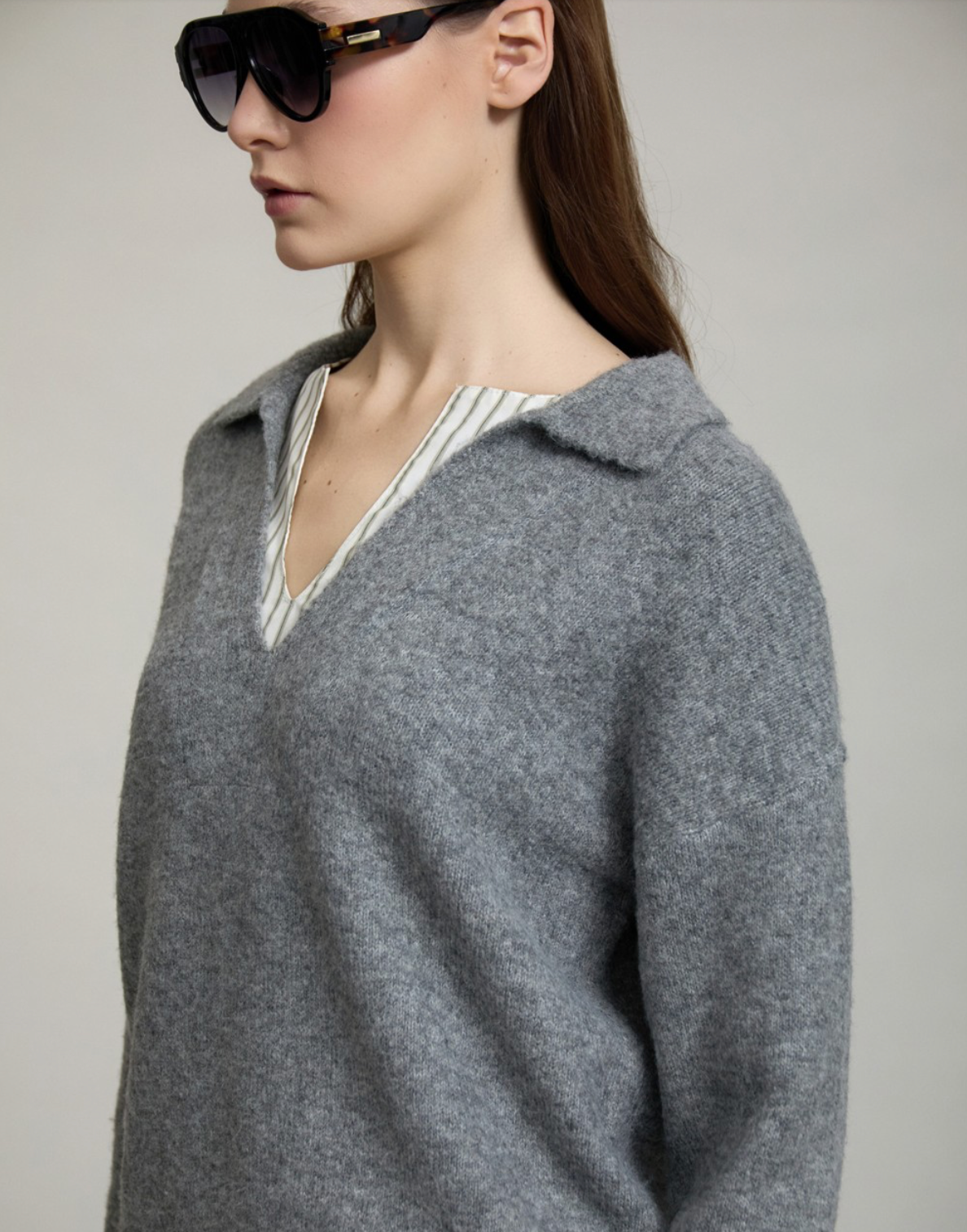 Sweater With Striped Poplin Contrast