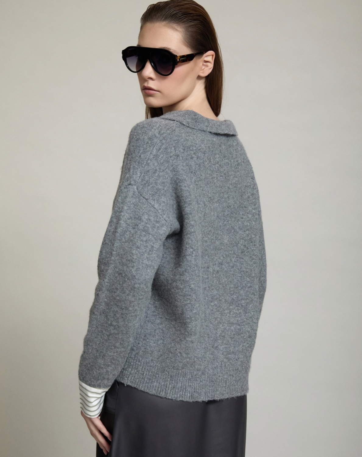 Sweater With Striped Poplin Contrast