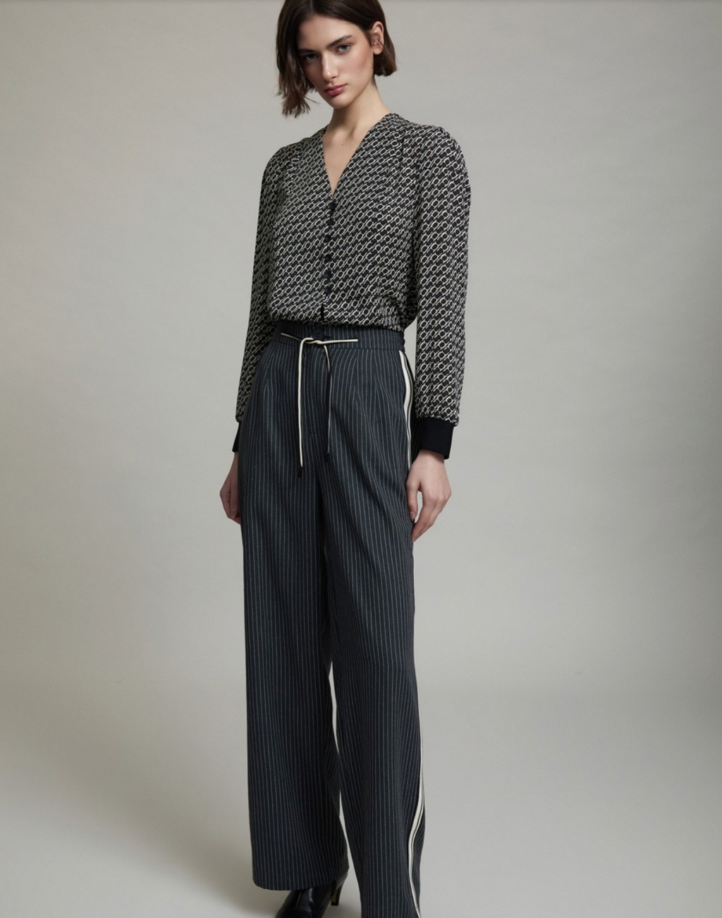 Pinstripe Trousers With Side Ribbon