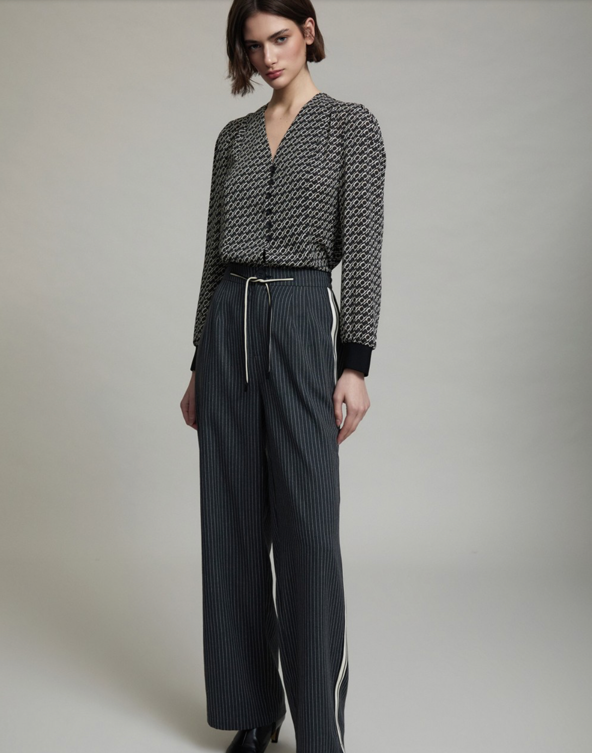 Pinstripe Trousers With Side Ribbon