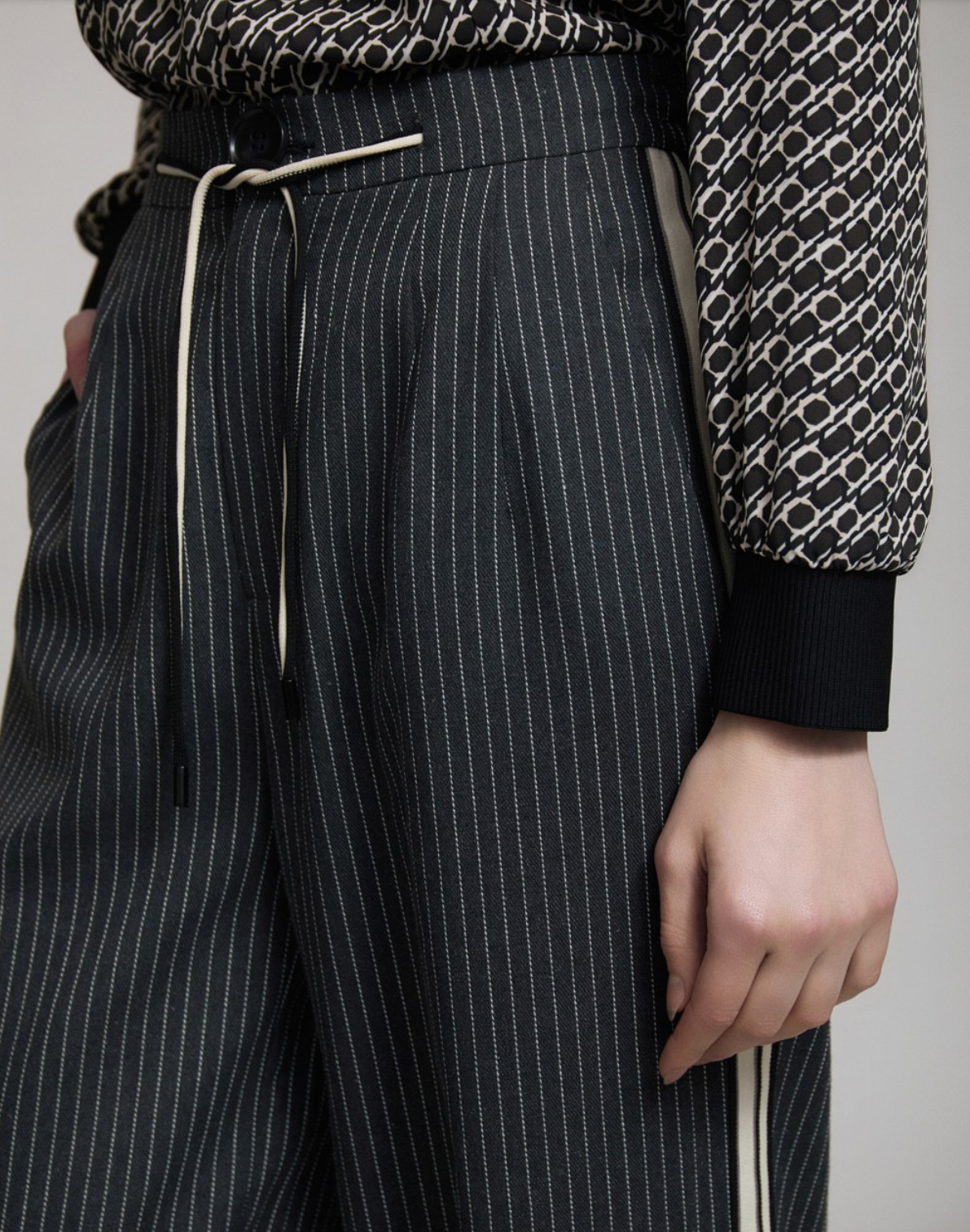Pinstripe Trousers With Side Ribbon