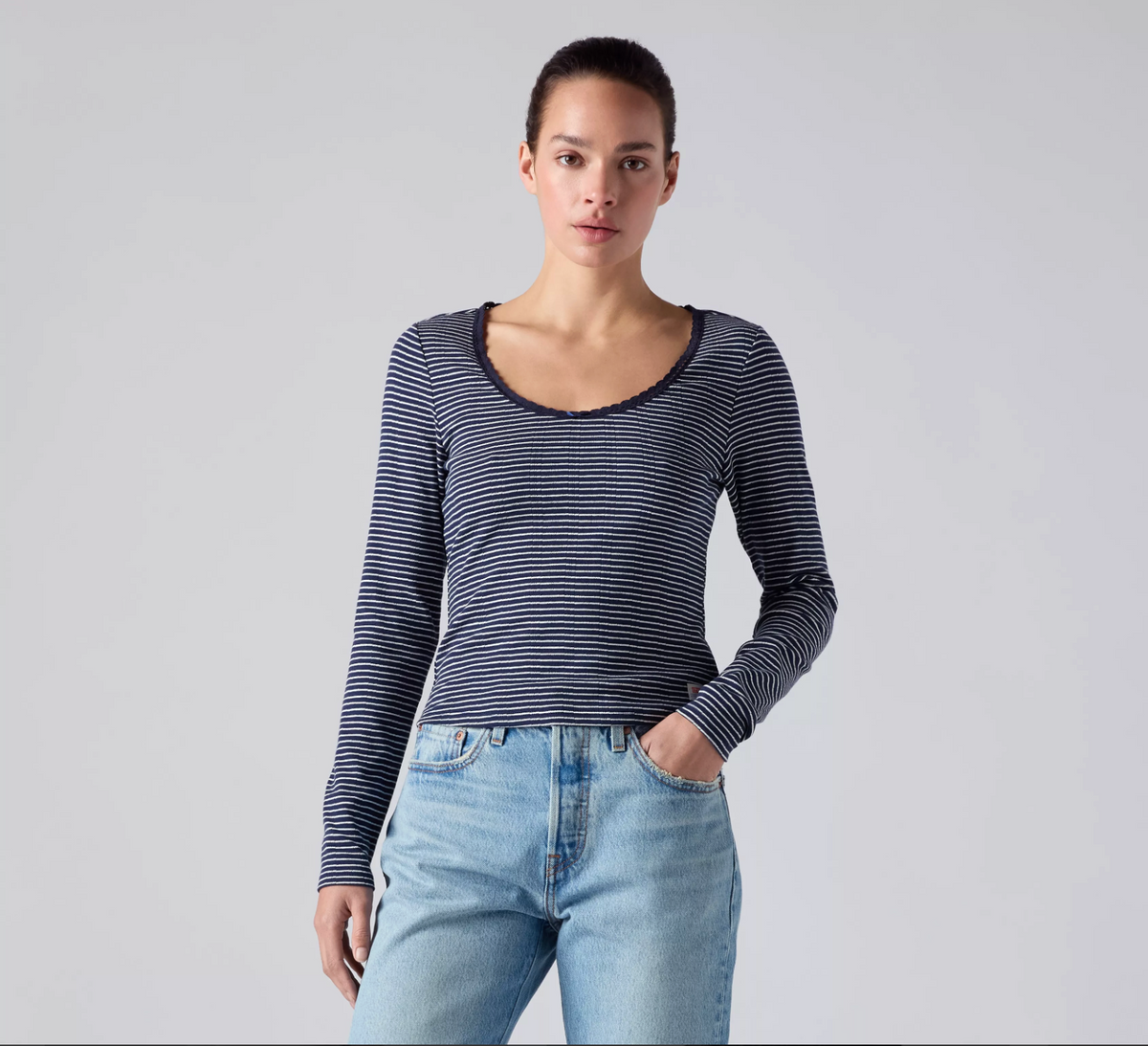 Dry Goods Pointelle Lace Long Sleeve - Tina Stripe