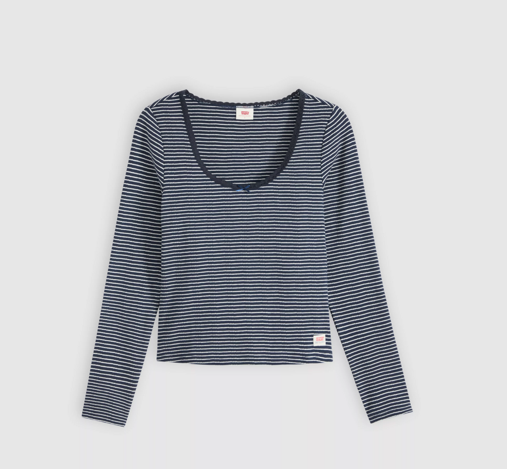 Dry Goods Pointelle Lace Long Sleeve - Tina Stripe