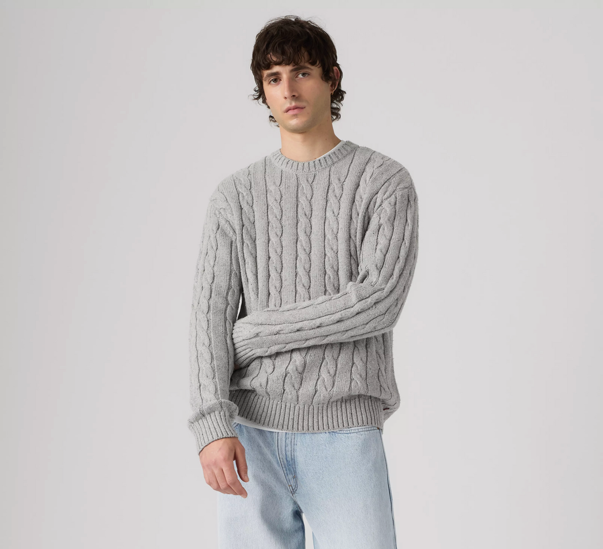 Laurel Crew Cable Neps Sweater - Grey Heather