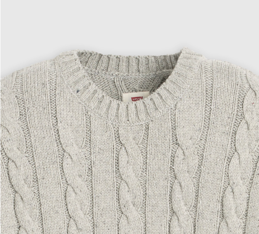 Laurel Crew Cable Neps Sweater - Grey Heather