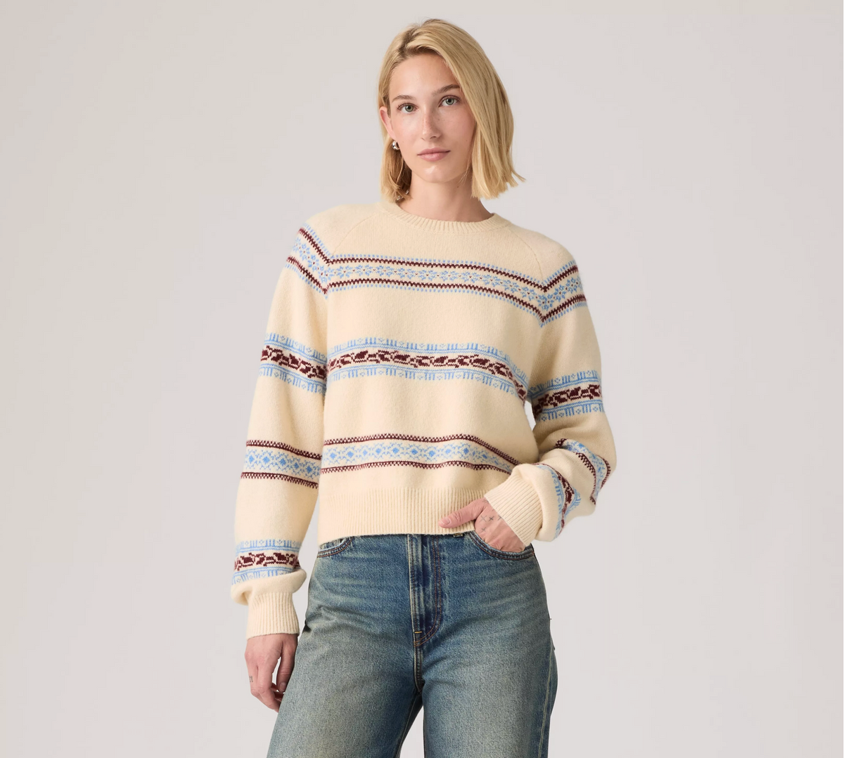 Jolie Fairisle Crewneck Sweater - Coralie Egret