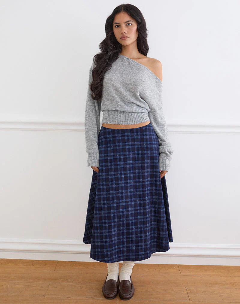 Takika Midi Skirt - Midnight Blue Check