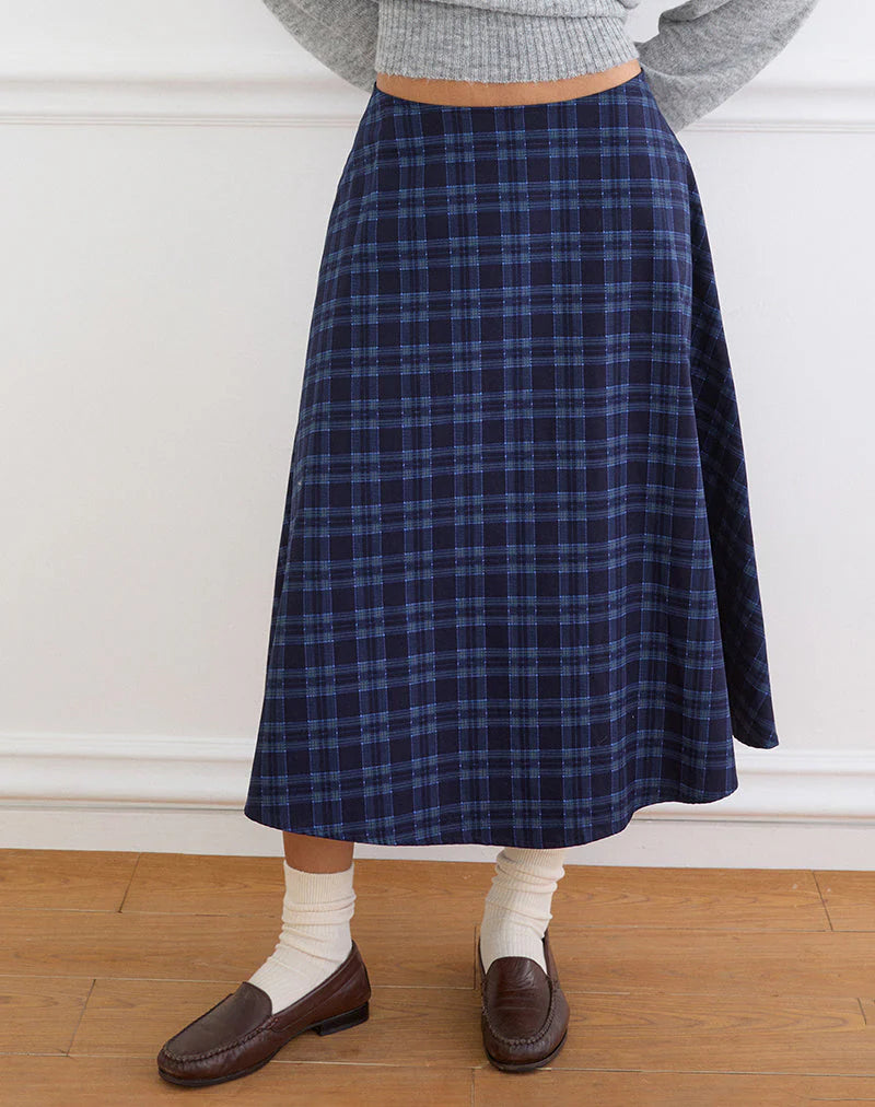 Takika Midi Skirt - Midnight Blue Check