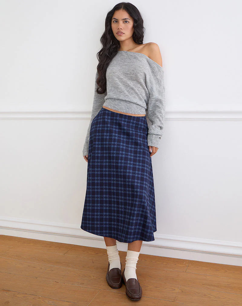 Takika Midi Skirt - Midnight Blue Check