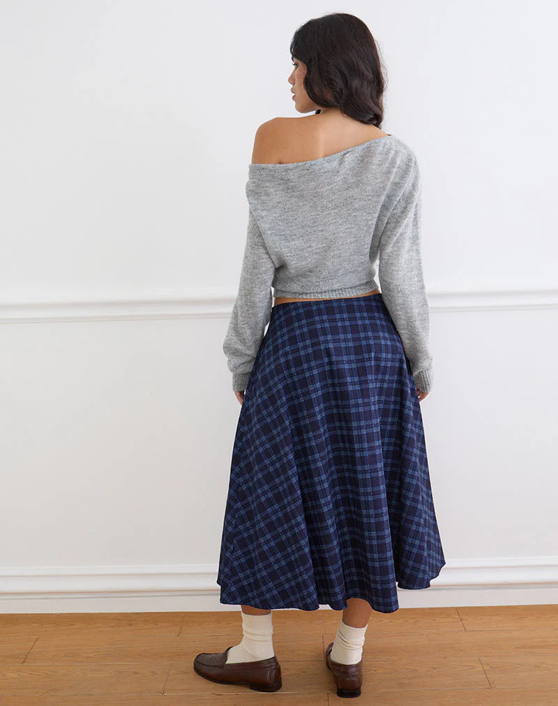 Takika Midi Skirt - Midnight Blue Check