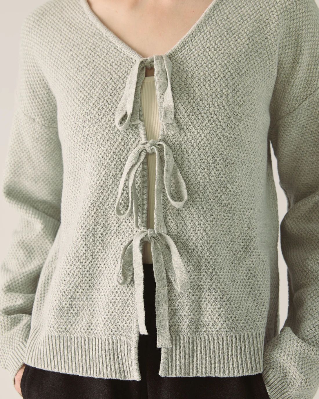 Bow Merino Cardigan - Grey